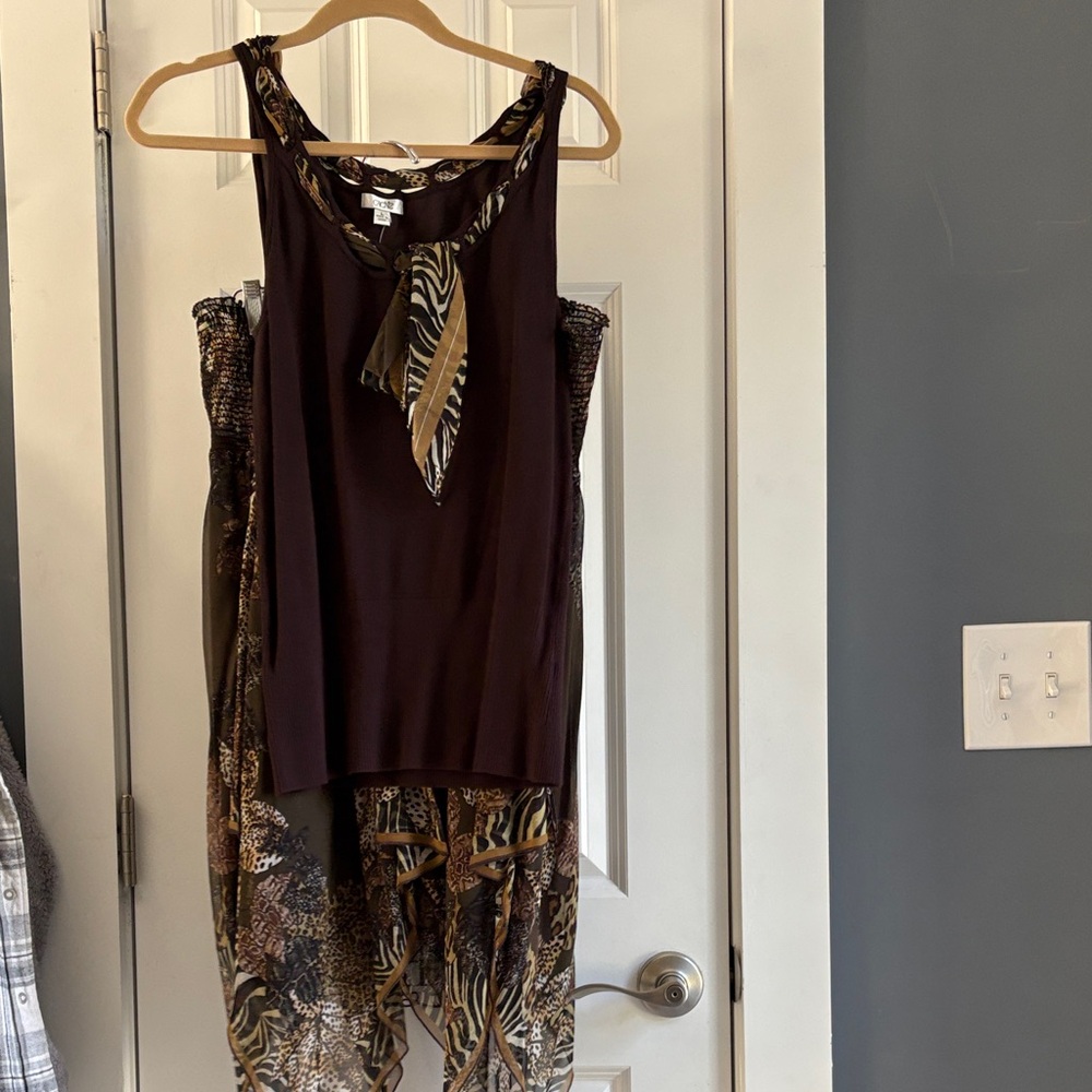 Cache Asymmetrical Skirt with Brown sleeveless top